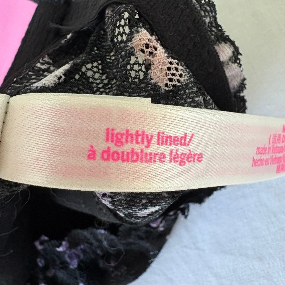 Victoria's Secret PINK Lace Bralette Black Floral Splatter Lightly Lined Medium - Picture 7 of 16